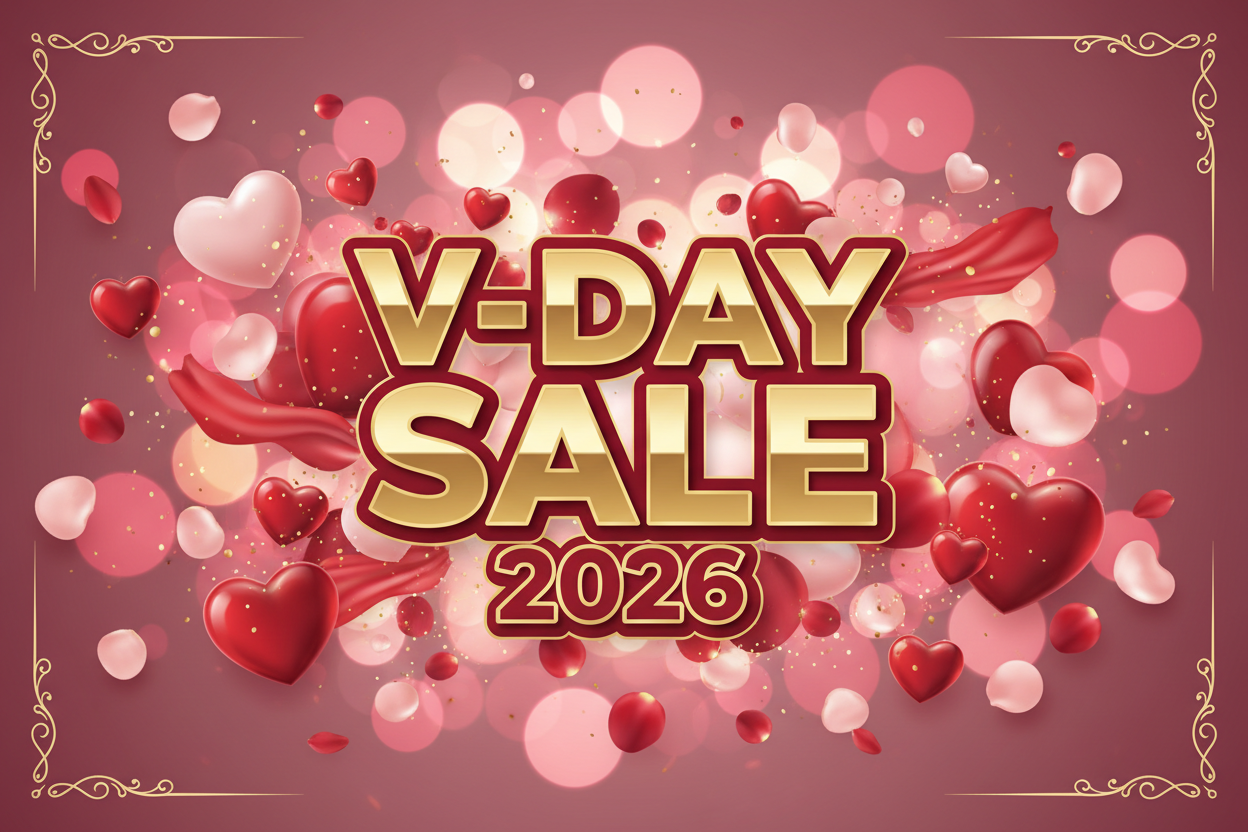 V-DAY SALE 2026 in the middle of the frame